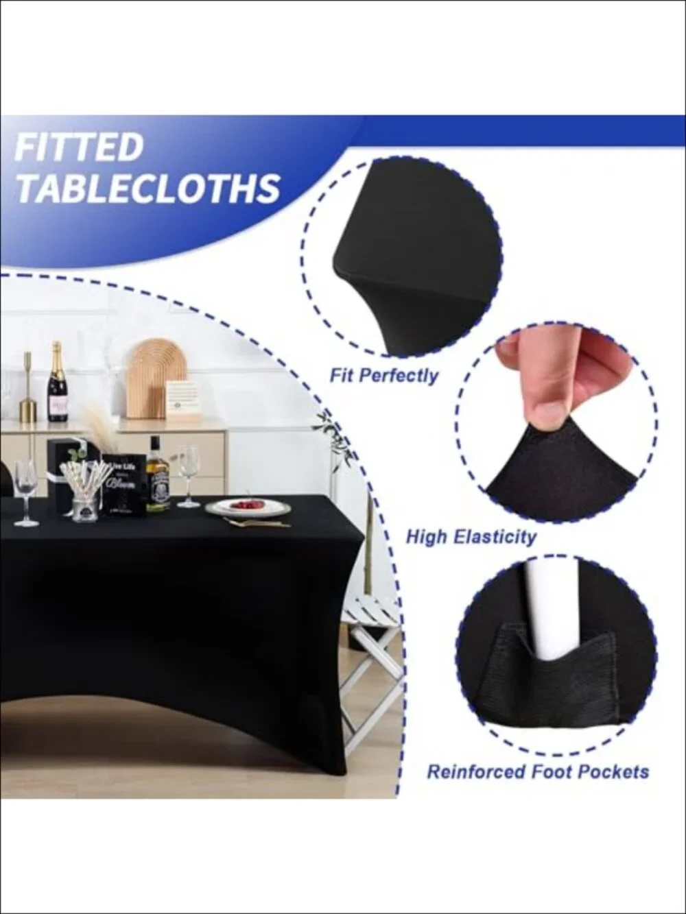 Spandex Fitted Table Cover 6ft Rectangular Stretch Tablecloth for Events